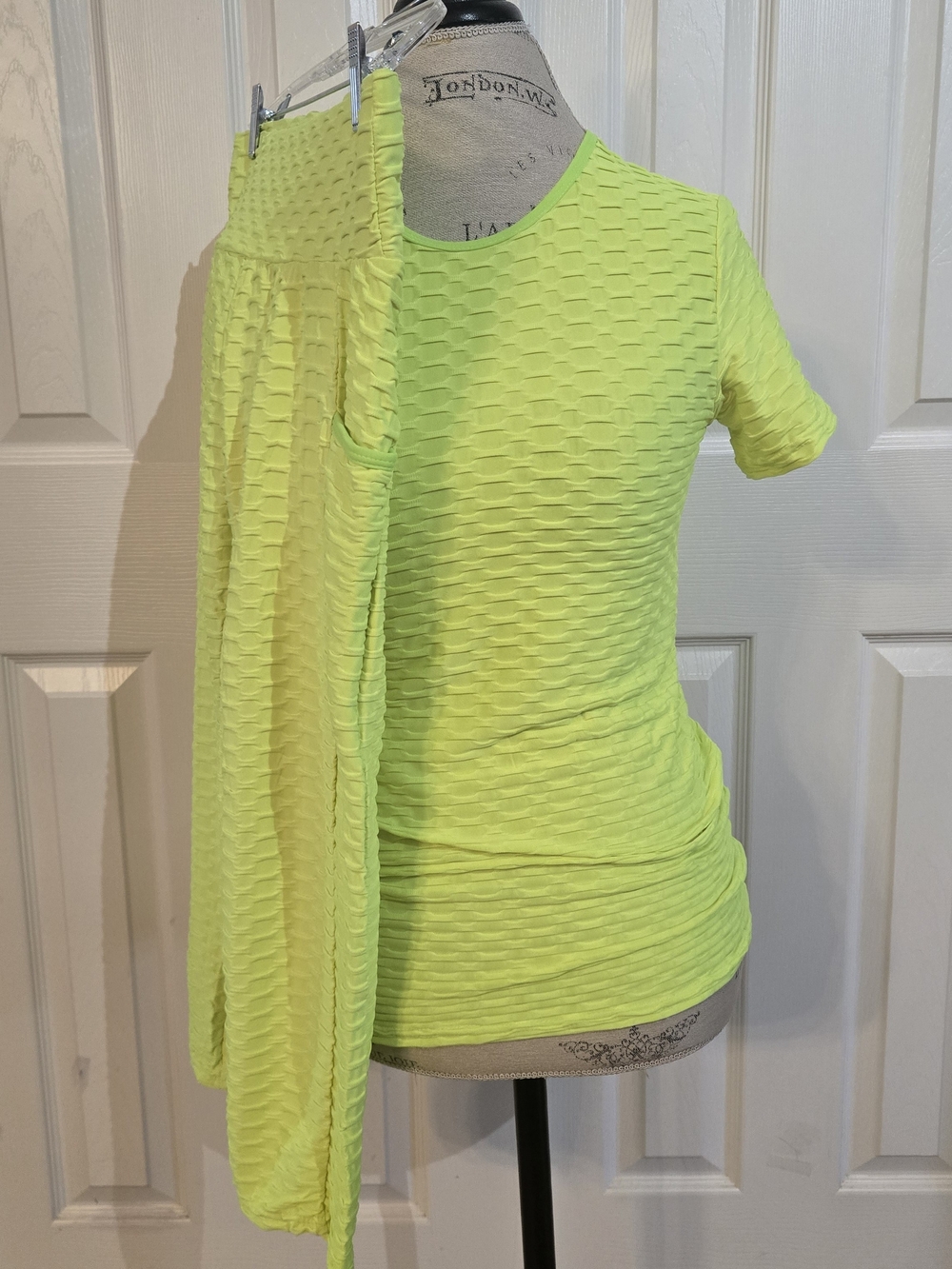 Women’s Textured Short Sleeve Top& Bottoms in Neon Yellow